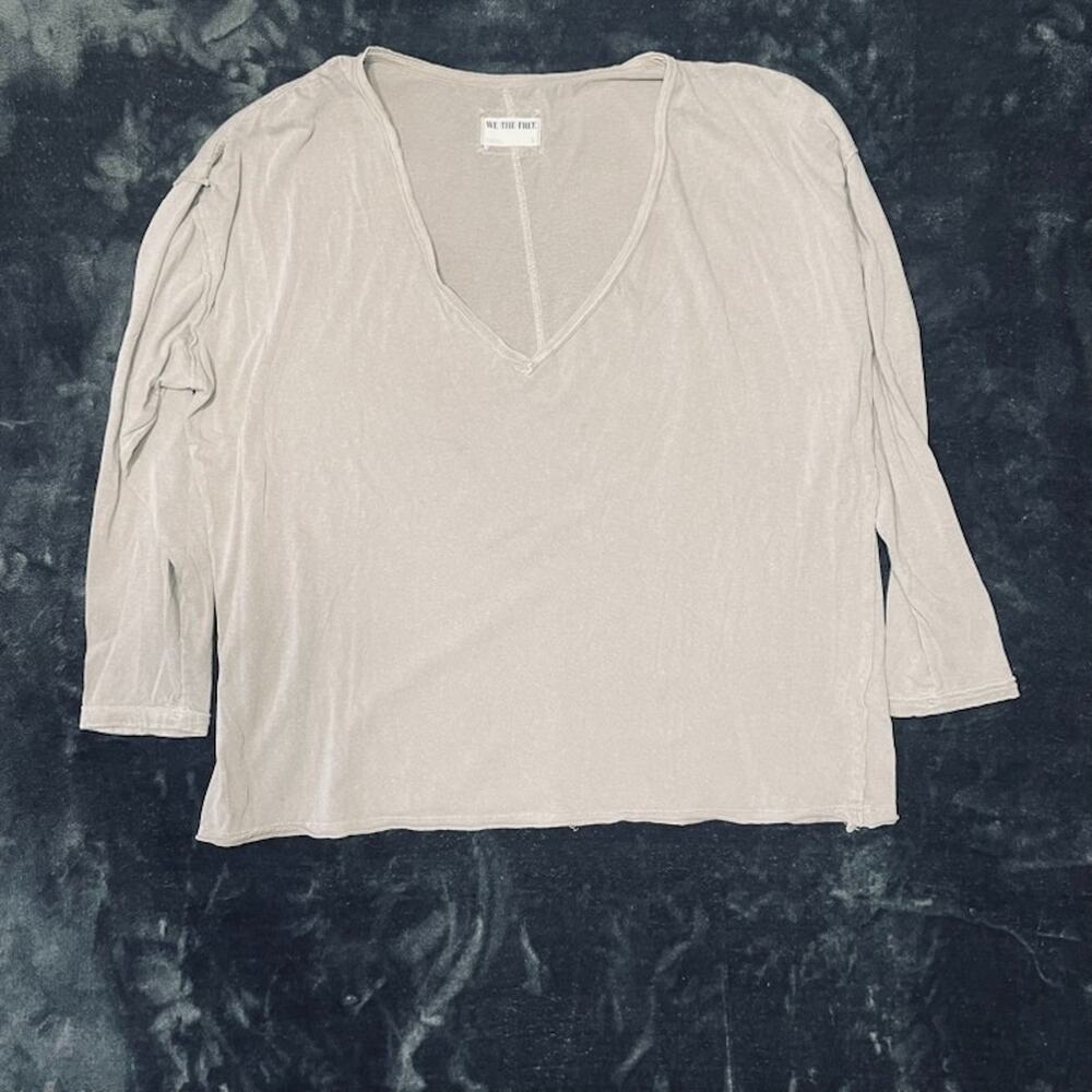 We The Free Shirt Top Womens Large Tan Boxy Tunic Minimalist Peasant Slouchy L